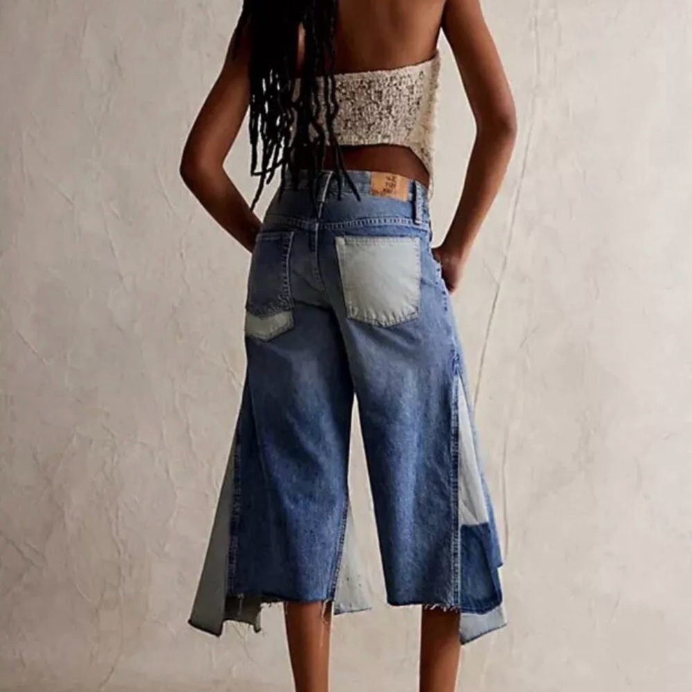 We The Free Two-Tone Blue Wide Leg Jeans